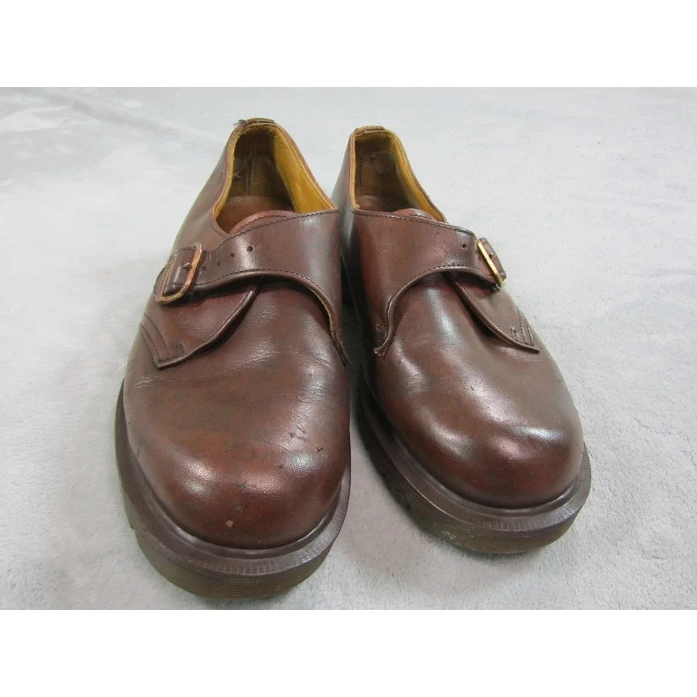 Vtg Dr Martins Monk Strap Shoe Mens Size 8 Brown Made In England Leather